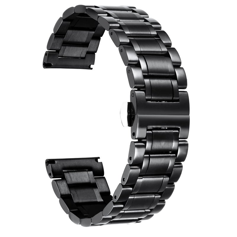 BINLUN Stainless Steel Watch Bands 12mm-24mm Metal Replacement Watch Band SmartWatch Straight & Curved Ends Men Women fit for Samsung Galaxy Watch 6/5/4/3,Fit for Garmin Watch(Black,22mm) - Image 1